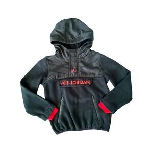 Air Jordan Boys 1/4 Zip Hoodie Pullover Black & Red Front Zipper Size 6